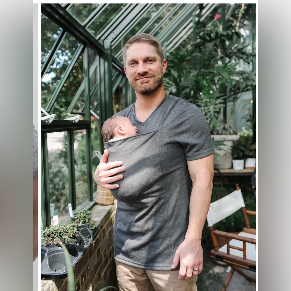 Lalabu Dad Shirt Baby Pouch Wearing Bonding Gray Stretch Mens size 2X XXL